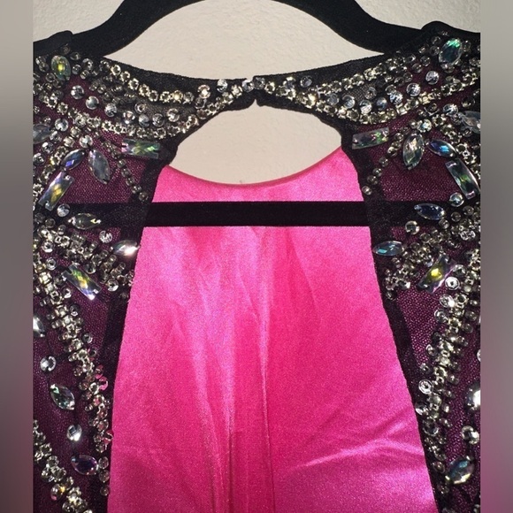 City Studio juniors black crystal open back side slit midi dress prom homecoming - Picture 9 of 9